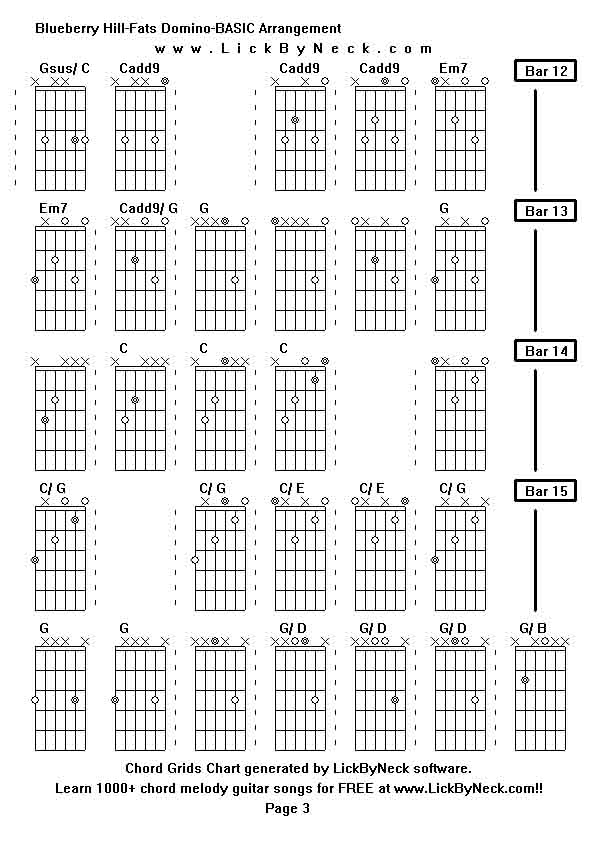 Chord Grids Chart of chord melody fingerstyle guitar song-Blueberry Hill-Fats Domino-BASIC Arrangement,generated by LickByNeck software.